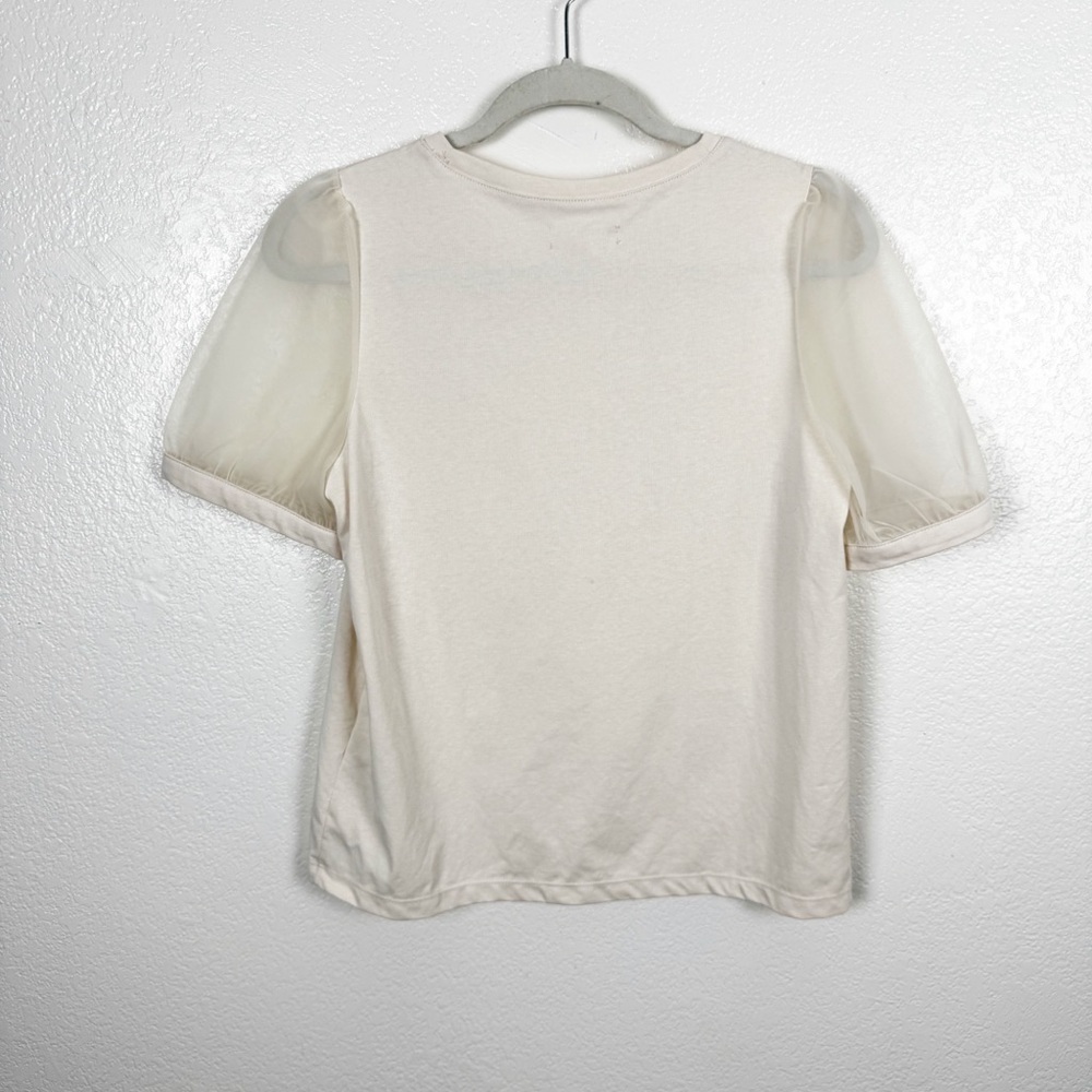 Madewell Sheer-Sleeve Knit Top in Bleached Linen Cotton Blend Size Small - Picture 5 of 7